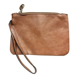 Authentic Florence Leather Market Tan Leather Wristlet Clutch Purse